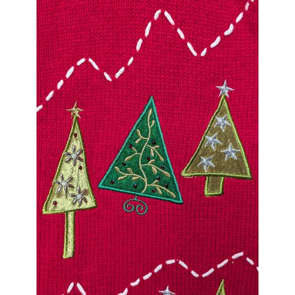 Karen Scott Christmas Tree Sweater Vest WOMENS SMALL red full zip festive ugly - Picture 2 of 9